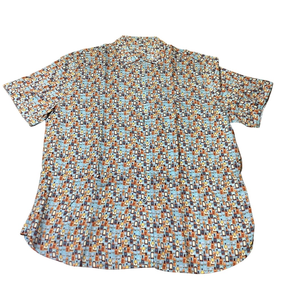 Age of Wisdom‎ M/M Short Sleeve Button Down Shirt Whiskey Bottle Print - NWOT